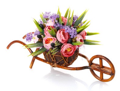 装饰棕色木制自行车花的花束组合物
