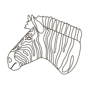 斑马在白色背景上孤立的大纲样式图标。写实的动物象征股票矢量图