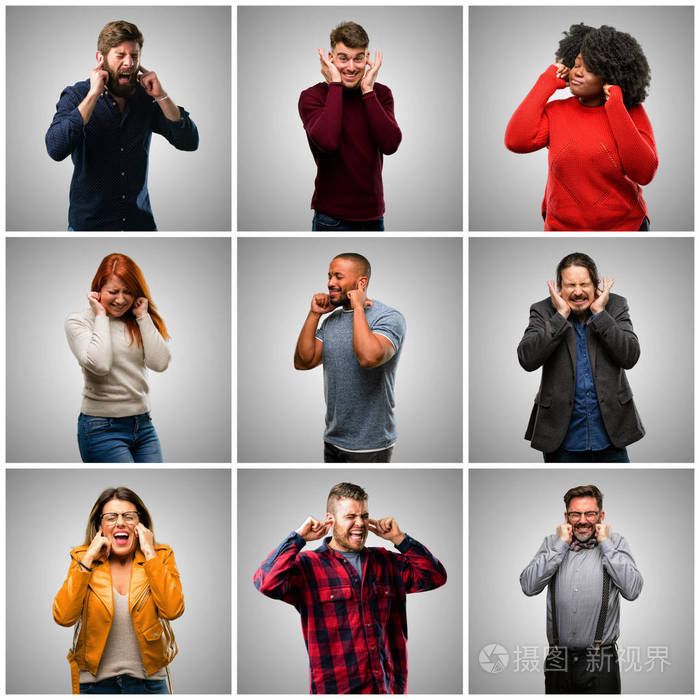 捂着耳朵不理会恼人的吵闹声塞住耳朵以免听到声音嘈杂的音乐是个问题