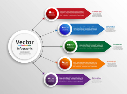时间线图表设计可用于工作流布局图表年报网页设计。具有5个选项步骤或过程的业务概念。矢量 eps 10