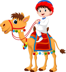 骑着骆驼的阿拉伯男孩