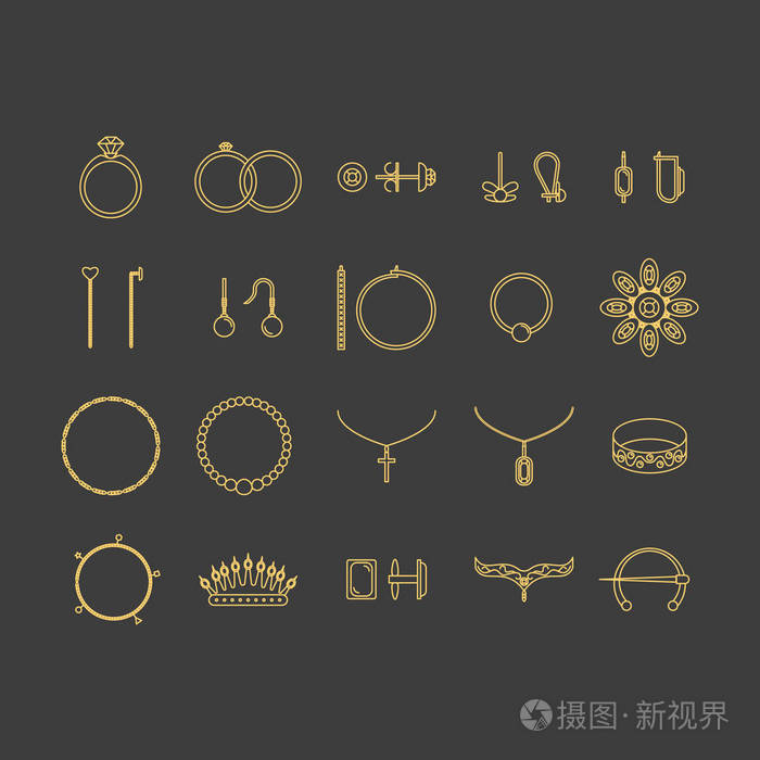 首饰金薄线图标集矢量