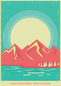 山湖自然景观复古海报背景