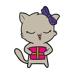 动画片女孩猫与圣诞节礼物