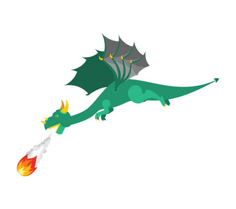 神话火绿龙飞, 射火.有翅膀的神话怪兽照片