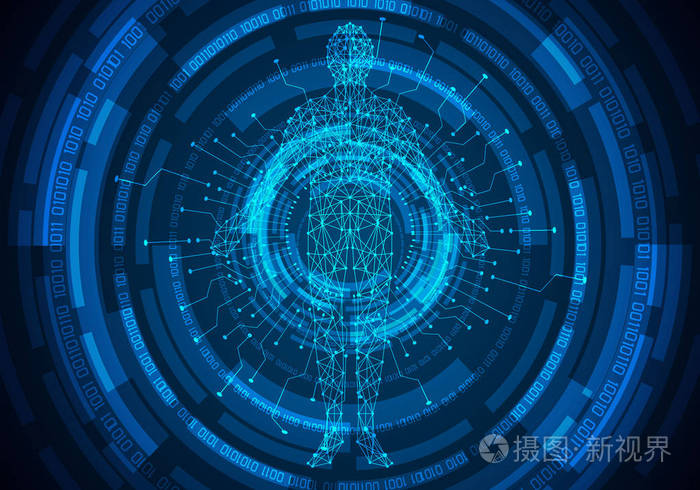 抽象技术概念人体数字保健与循环链路数字二进制未来高科技背景设计