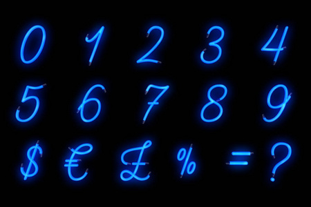 霓虹灯字体蓝色字母数字数字字文本系列符号 s