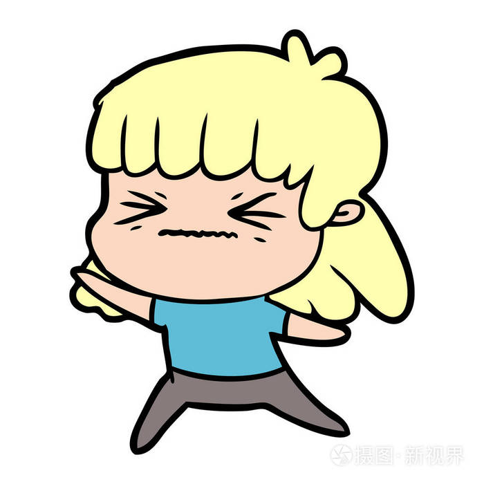 卡通愤怒女孩的矢量插图