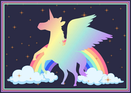 彩色独角兽与彩虹海报设计