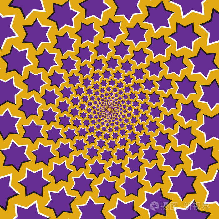 光学运动错觉矢量背景紫色六角的星人以群分循环从中心在黄色背景上