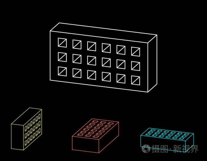 穿孔砖。在黑色背景上被隔离。矢量轮廓 i