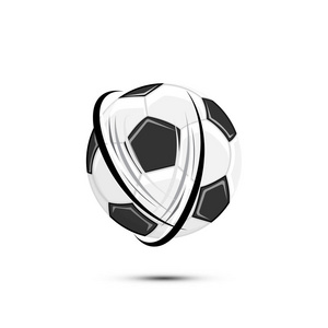 足球的现实足球。球被隔离在白色背景与阴影。平面矢量图。足球运动元素