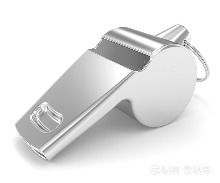 在白色背景的金属口哨