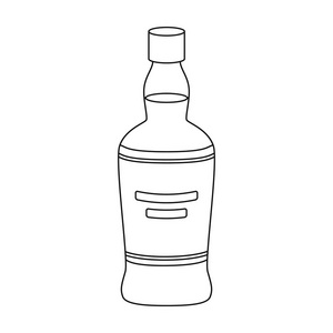 一瓶苏格兰威士忌在白色背景上孤立的大纲样式的图标。苏格兰国家象征股票矢量图