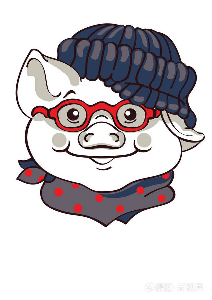 矢量猪用眼镜, 手绘的小猪画插图