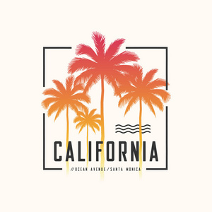 加利福尼亚州海洋大道三通印花用棕榈树, t恤花样