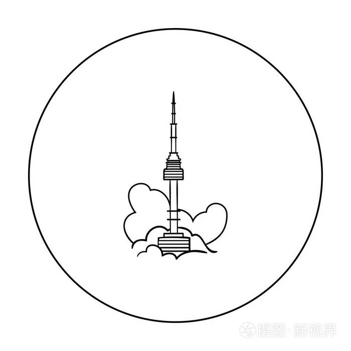 首尔塔图标在白色背景上孤立的轮廓样式韩国符号股票矢量图