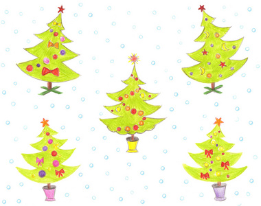 程式化的圣诞树与七彩的饰物图片