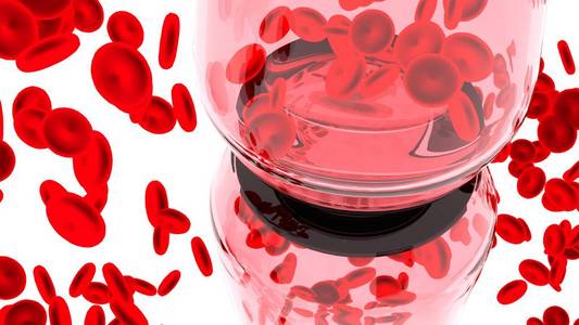 以玻璃为基础的红血球在白色背景下分离