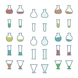各种实验室玻璃器皿组. 矢量图解