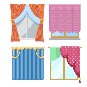 窗帘和房间百叶窗百叶为房子或创造性的家庭室内矢量插图