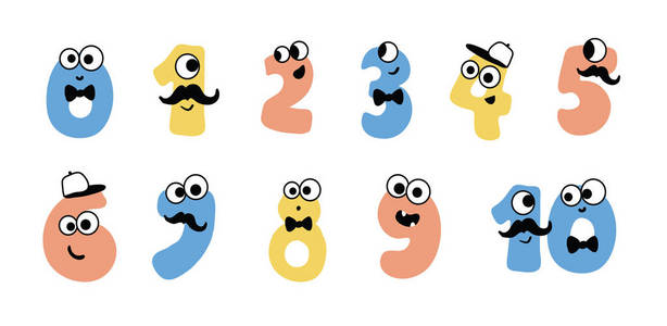 一套平面设计的卡通数字.儿童学习计数或数学数字的收集照片