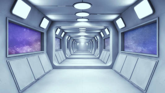 3d 渲染。未来太空飞船内部走廊