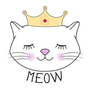 可爱的猫咪公主剪影。贺卡。矢量插图