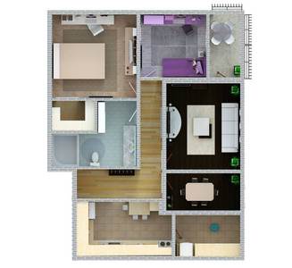 公寓或房子的平面图。3d renderig