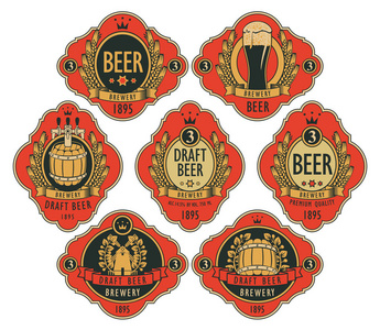 红色背景下的图像框中的啤酒标签