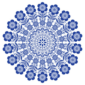 民俗艺术花卉曼荼罗, 斯堪的纳维亚矢量圆形装饰品, 北欧设计与花卉
