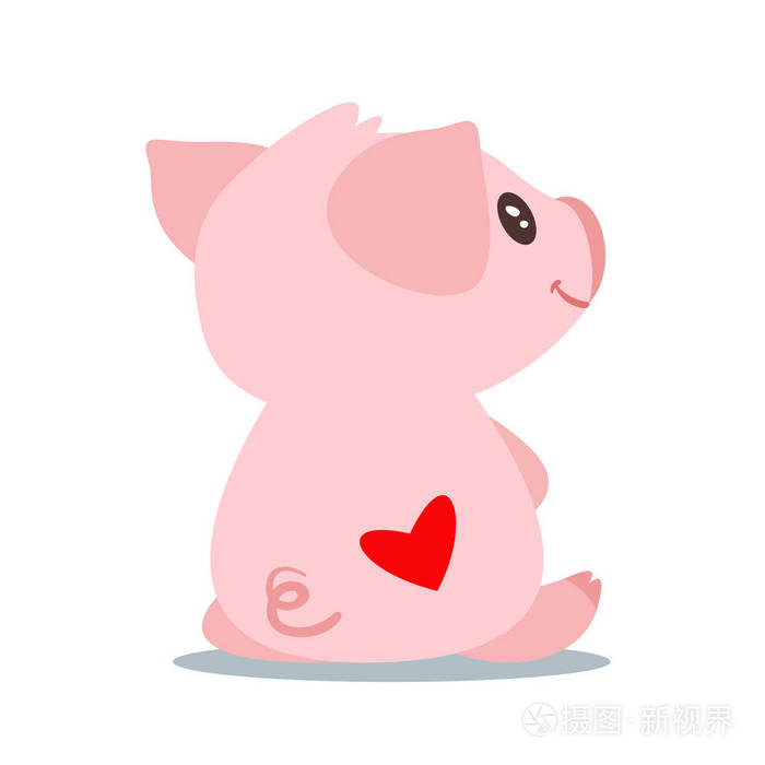 可爱的粉红色的猪坐在后面