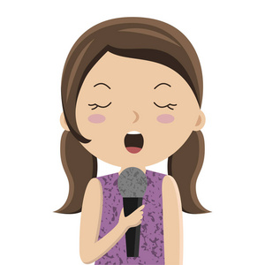 卡通女孩在麦克风唱歌, 矢量照片