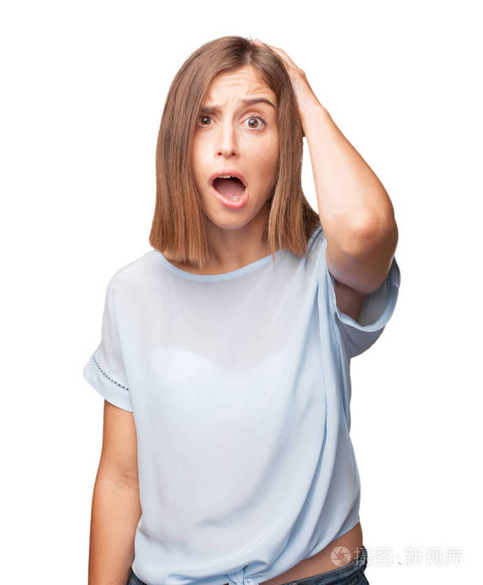 年轻漂亮的女人与惊讶的表情