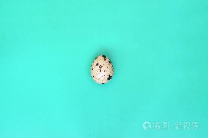 一个鹌鹑蛋在一个浅绿色的表面上, 顶部的看法, 空的地方佛