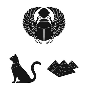 古埃及黑色图标集为设计收藏。法老的王朝矢量象征股票网站插图