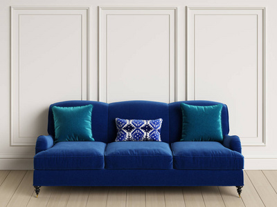 经典的室内蓝色沙发。数字插图. 3 d 渲染