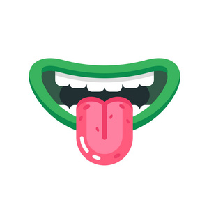 有牙齿的怪物嘴。嘴与情感, 牙, 舌头, 嘴唇