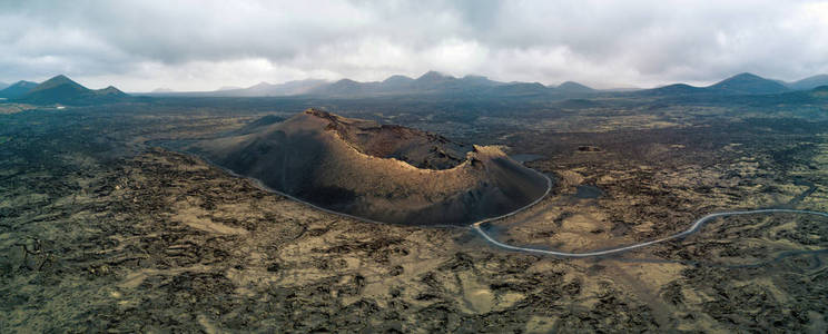 兰萨罗特岛上口的全景鸟瞰图。加那利群岛, 西班牙, 欧洲