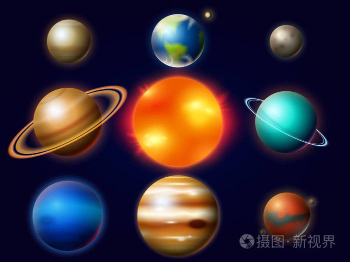 太阳系中的行星月亮和太阳水星和地球火星和金星木星或者土星和冥王星