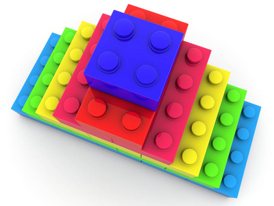 金字塔的玩具砖的顶部视图. 3 d 例证