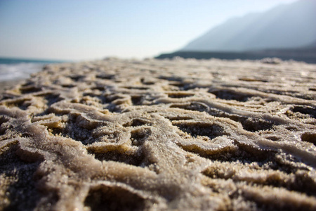 在以色列的死海水晶盐特写