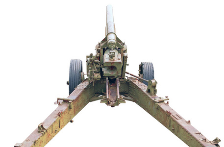 ww2 时期的老德国大炮在白色照片