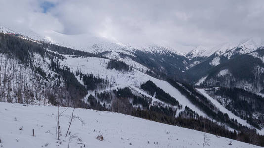 亚斯纳马蒂奇滑雪胜地斯洛伐克山地空中无人机俯视图