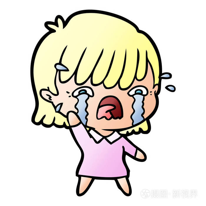 卡通女孩哭泣的矢量插图插画-正版商用图片0o8oe3-摄图新视界