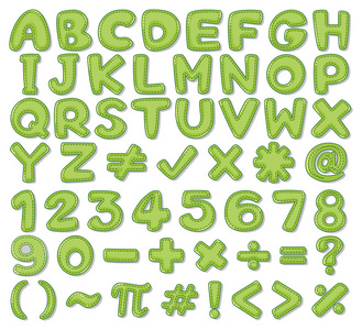 英文字母和绿色数字的字体设计图片