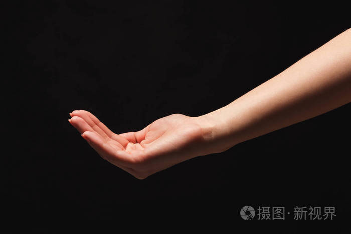 女子手持手掌开放隔离黑色