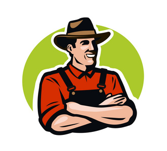 农业标志标志农夫, 种植者标志或标签.农场, 农业概念.