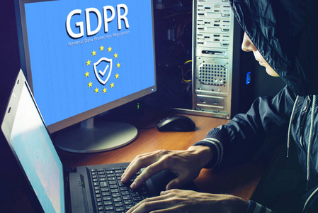 一般数据保护条例 Gdpr。显示器上带有屏蔽的图标的文本