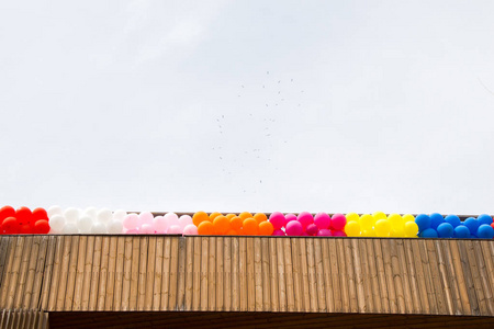 建筑物屋顶上的彩色气球